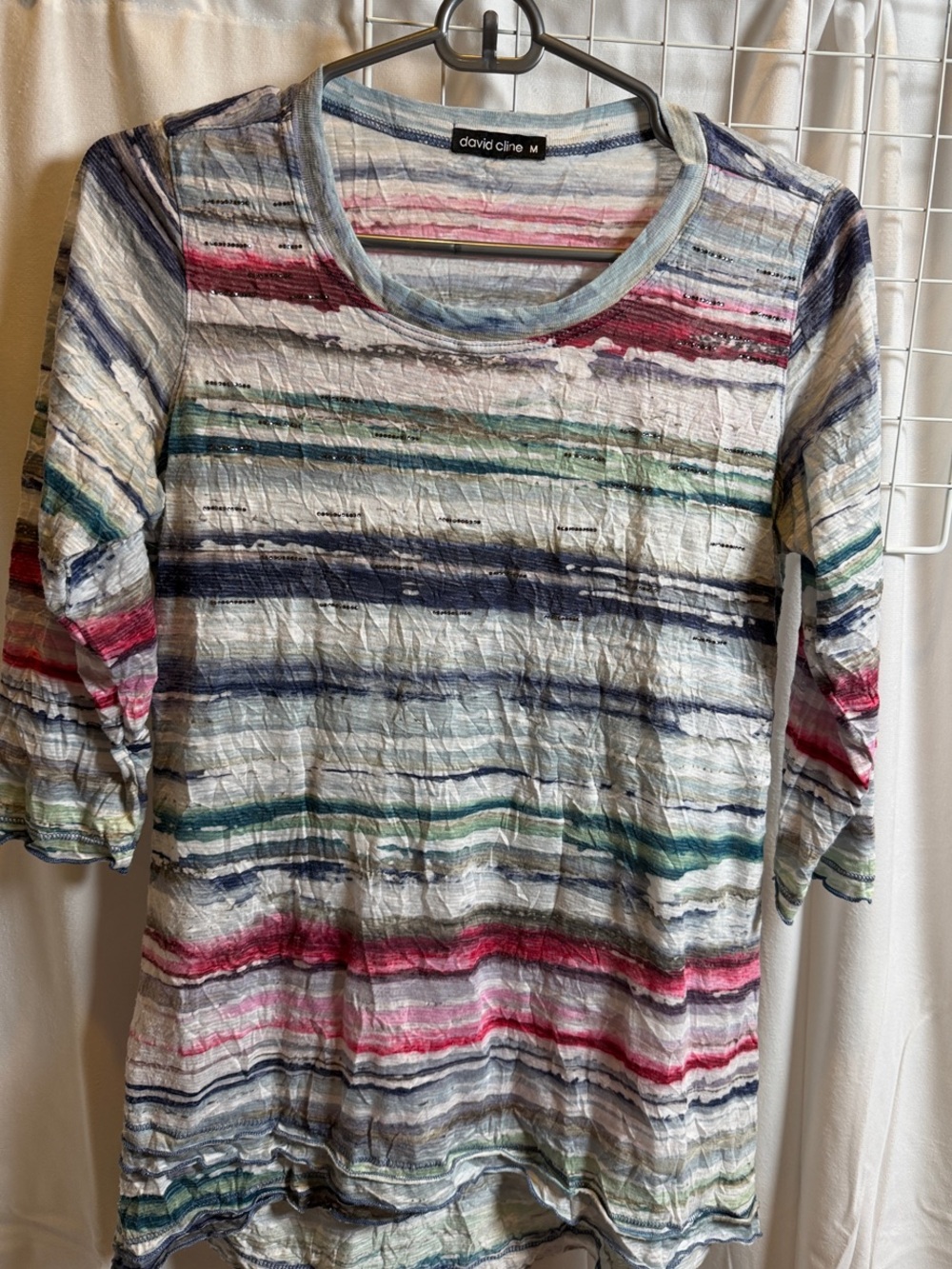 David Cline Striped Long Sleeve Crew Neck Top in Navy, Green, Pink, Cream